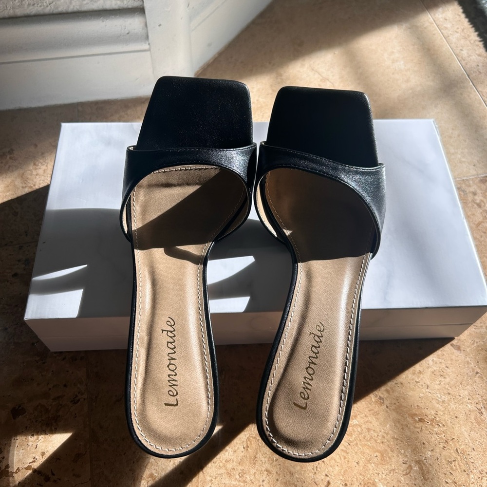 Black Square-Toe Slide Mules